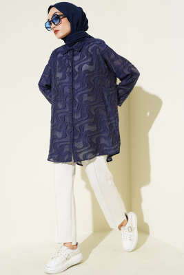 Jakarlı Püskül Detaylı Gömlek Lacivert - Gömlek