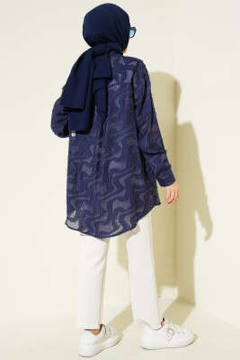 Jakarlı Püskül Detaylı Gömlek Lacivert - Gömlek