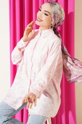 Jakarlı Püskül Detaylı Gömlek Pembe - NEVA MODA