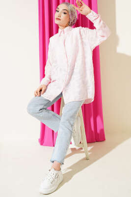 Jakarlı Püskül Detaylı Gömlek Pembe - Gömlek