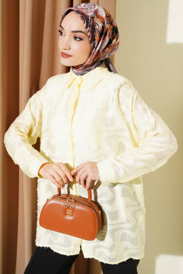 Jakarlı Püskül Detaylı Gömlek Sarı - Gömlek