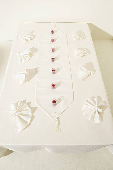 Jakarlı Sofra Takımı Ekru - Masa Örtüsü