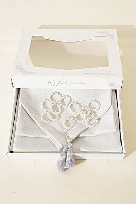 Jakarlı Sofra Takımı Gri - Masa Örtüsü