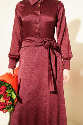 Jakarlı Yandan Bağlamalı Abiye Elbise Bordo - Elbise