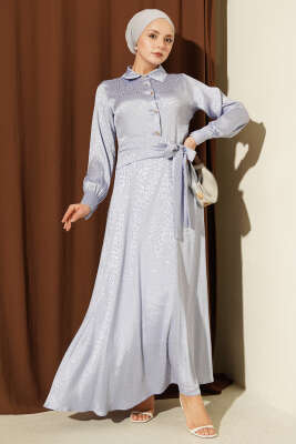 Jakarlı Yandan Bağlamalı Abiye Elbise Lila - BERAT TEKSTİL