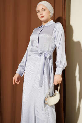 Jakarlı Yandan Bağlamalı Abiye Elbise Lila - Elbise