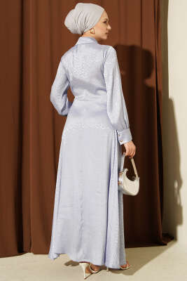 Jakarlı Yandan Bağlamalı Abiye Elbise Lila - Elbise