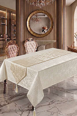 Jakarlı Yemek Masası Takımı Ekru - MAHİR HAVLU