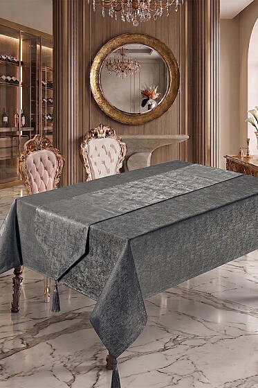 Jakarlı Yemek Masası Takımı Füme - Masa Örtüsü