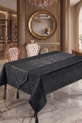 Jakarlı Yemek Masası Takımı Siyah - MAHİR HAVLU