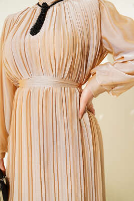 Janjan Piliseli Elbise Camel - Tesettür Elbise