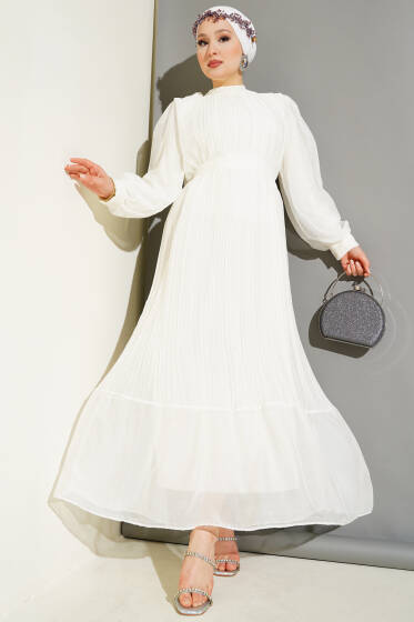 Janjan Piliseli Elbise Ekru - Elbise