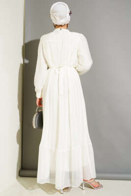 Janjan Piliseli Elbise Ekru - Tesettür Elbise