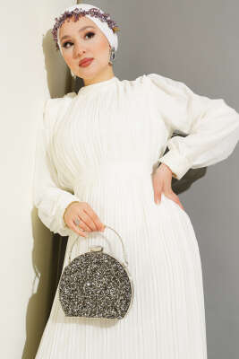 Janjan Piliseli Elbise Ekru - Tesettür Elbise