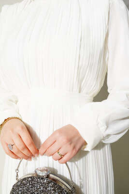 Janjan Piliseli Elbise Ekru - Tesettür Elbise