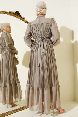 Janjan Piliseli Elbise Vizon - Tesettür Elbise