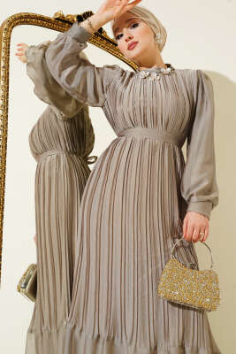 Janjan Piliseli Elbise Vizon - Tesettür Elbise