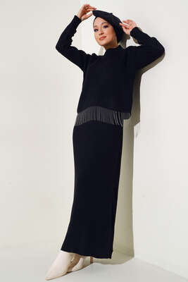 Jile Elbise Kazak Triko İkili Takım Siyah - Thumbnail