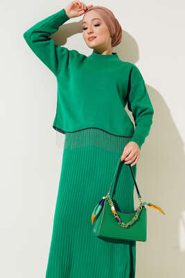 Jile Elbise Kazak Triko İkili Takım Yeşil - Thumbnail
