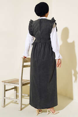 Jile Kot Elbise Füme - Tesettür Elbise