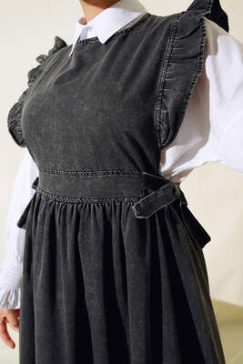 Jile Kot Elbise Füme - Tesettür Elbise