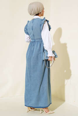 Jile Kot Elbise Kot Mavisi - Tesettür Elbise