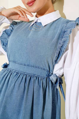 Jile Kot Elbise Kot Mavisi - Tesettür Elbise