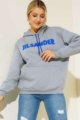 Jılsander Yazı Baskılı Sweatshirt Kayrak Grisi - Kadın Giyim Modelleri