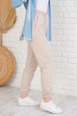Jogger Paçası Lastikli Bej Pantolon - Pantolon