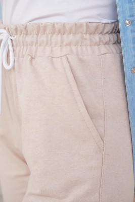 Jogger Paçası Lastikli Bej Pantolon - Pantolon
