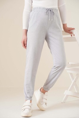 Jogger Paçası Lastikli Gri Pantolon 