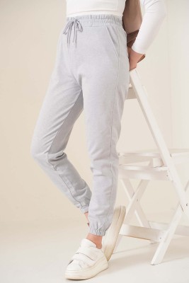Jogger Paçası Lastikli Gri Pantolon - Pantolon