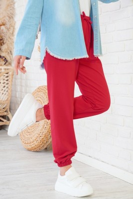 Jogger Paçası Lastikli Kırmızı Pantolon 