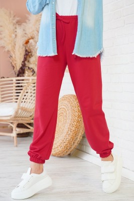 Jogger Paçası Lastikli Kırmızı Pantolon - Pantolon