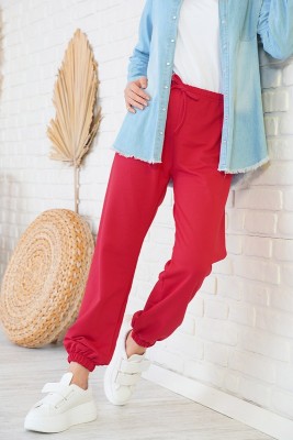 Jogger Paçası Lastikli Kırmızı Pantolon - Pantolon