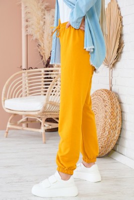 Jogger Paçası Lastikli Sarı Pantolon - Pantolon