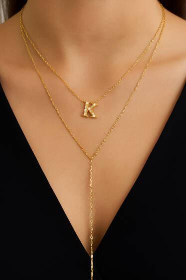 K Harfli Zincir Kolye Gold - Kolye