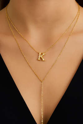 K Harfli Zincir Kolye Gold - Kolye