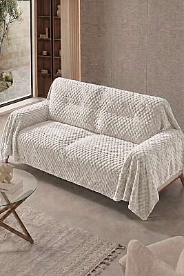 Kabarcık Dokulu Koltuk Örtüsü Bej - MAHİR HAVLU