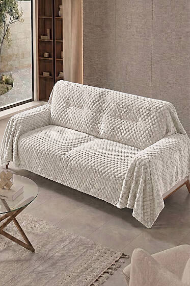 Kabarcık Dokulu Koltuk Örtüsü Bej - Koltuk Örtüsü