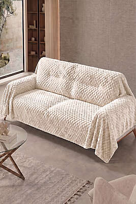 Kabarcık Dokulu Koltuk Örtüsü Ekru - MAHİR HAVLU