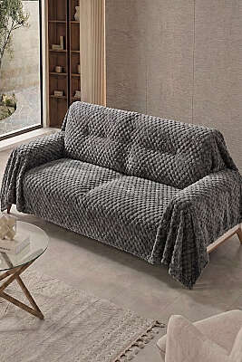 Kabarcık Dokulu Koltuk Örtüsü Füme - MAHİR HAVLU