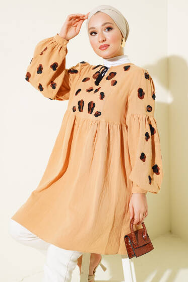 Kabartma Baskılı Tunik Latte - Tunik