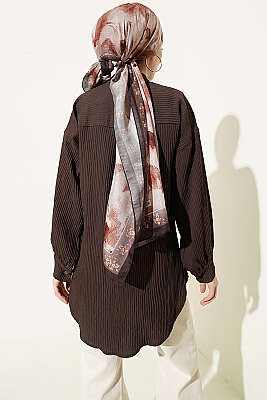 Kabartma Çizgili Bilek İpli Gömlek Kahve - Gömlek