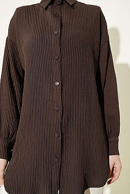 Kabartma Çizgili Bilek İpli Gömlek Kahve - Gömlek