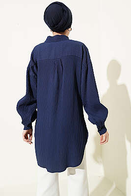 Kabartma Çizgili Bilek İpli Gömlek Lacivert - Gömlek