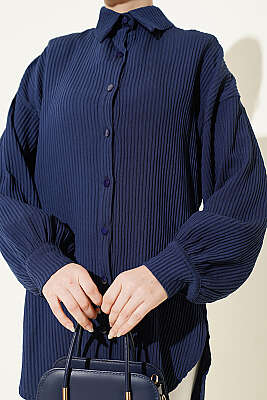 Kabartma Çizgili Bilek İpli Gömlek Lacivert - Gömlek