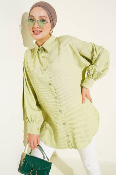 Kabartma Çizgili Bilek İpli Gömlek Su Yeşili - Gömlek