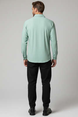 Kabartma Çizgili Jakar Erkek Gömlek Yeşil - Erkek Gömlek