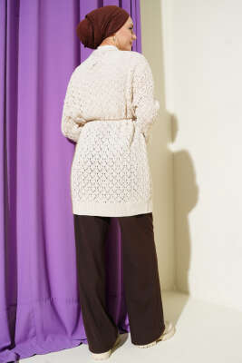 Kabartma Desen Araboy Triko Hırka Bej - Hırka